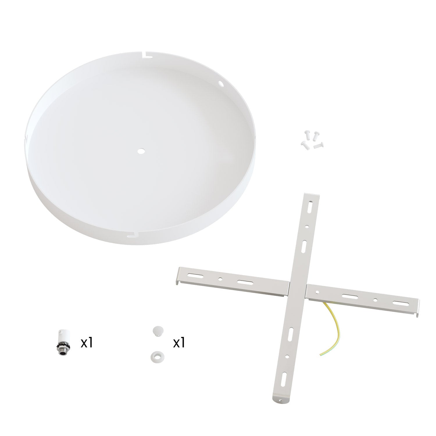 Rosone rotondo in alluminio Ø 30 cm con staffa e cavo di messa a terra, con 1 foro centrale - Bianco Opaco 1