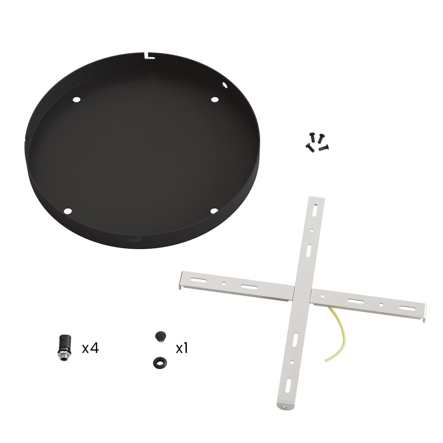 Rosone rotondo in alluminio Ø 30 cm con staffa e cavo di messa a terra, con 4 fori frontali - Nero 1