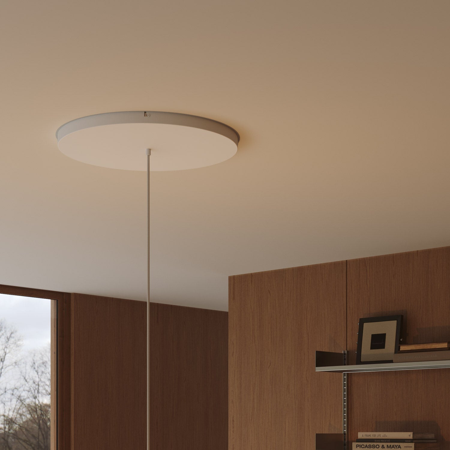 Rosone rotondo in alluminio Ø 50 cm con staffa e cavo di messa a terra, con 1 foro frontale - Bianco Opaco 0