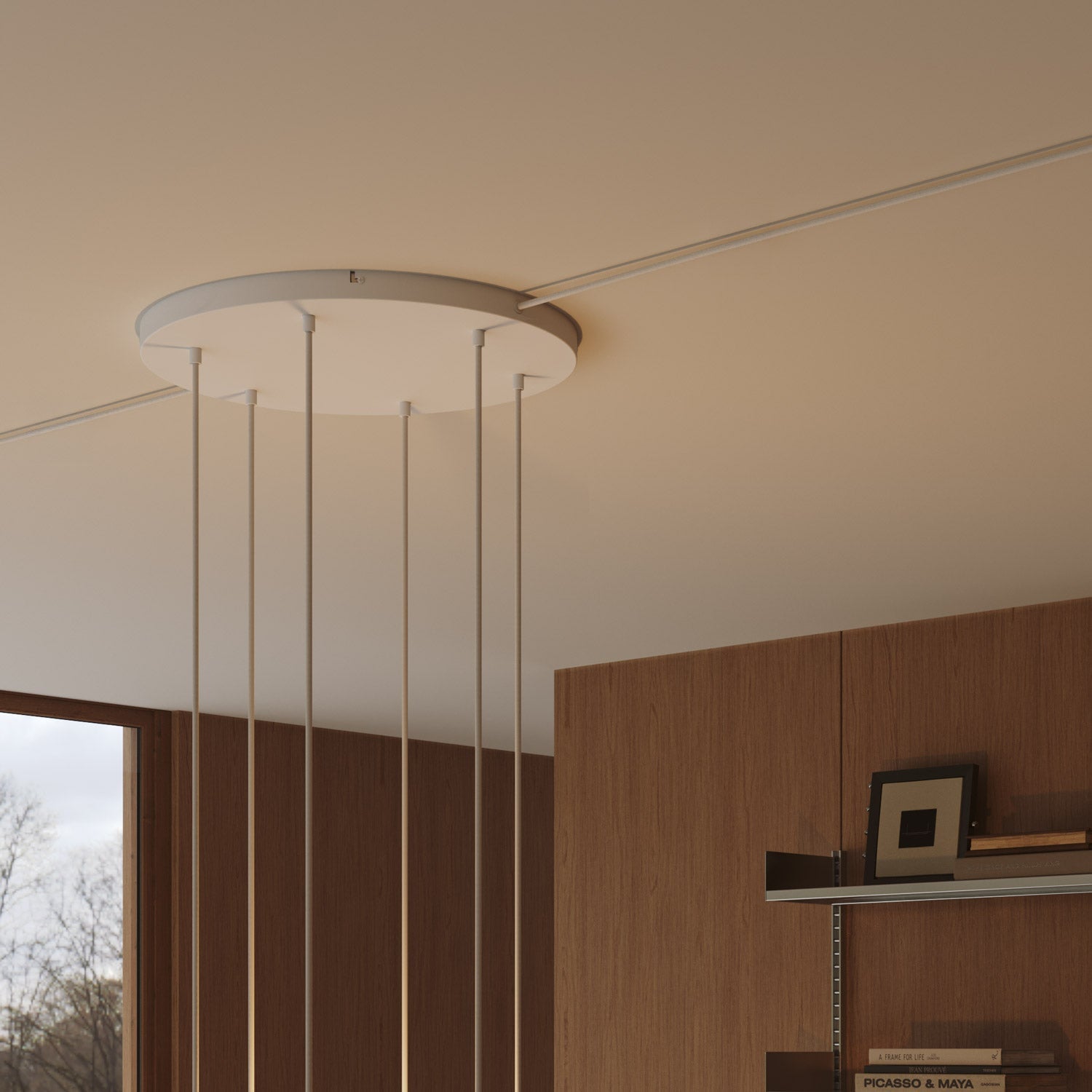 Rosone rotondo in alluminio Ø 50 cm con staffa e cavo di messa a terra, con 6 fori frontali - Bianco Opaco 2