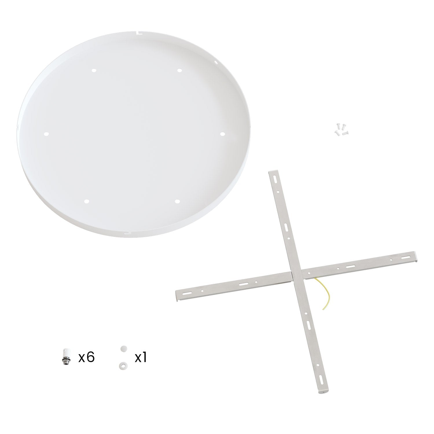 Rosone rotondo in alluminio Ø 50 cm con staffa e cavo di messa a terra, con 6 fori frontali - Bianco Opaco 1