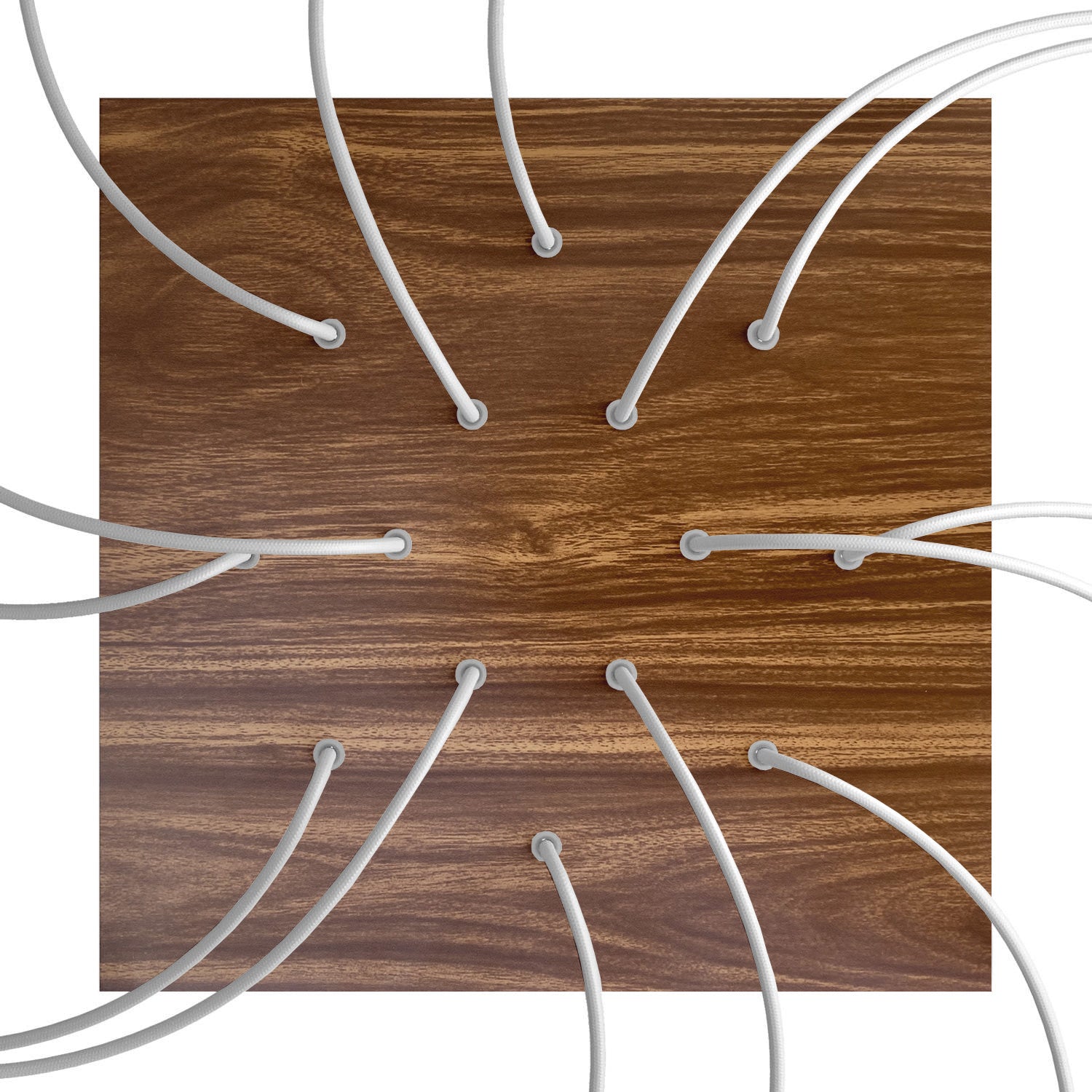 Rosone XXL Rose - One quadrato, 400 mm con 14 fori e 4 fori laterali - Legno - Creative Cables