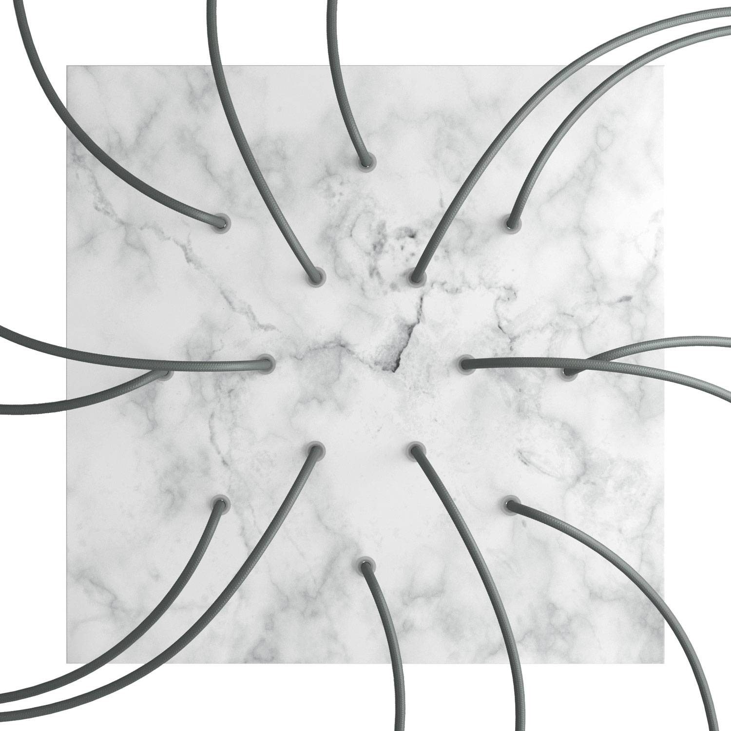Rosone XXL Rose - One quadrato, 400 mm con 14 fori e 4 fori laterali - Marmo Carrara - Creative Cables