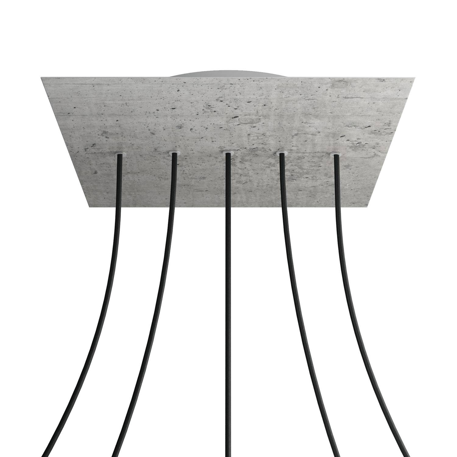 Rosone XXL Rose-One quadrato, 400 mm con 5 fori in linea e 4 fori laterali - Cemento Bianco