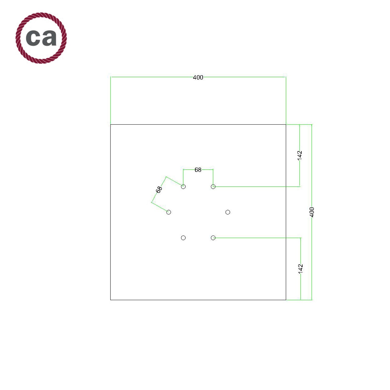 Rosone XXL Rose-One quadrato, 400 mm con 6 fori e 4 fori laterali - Cemento Bianco