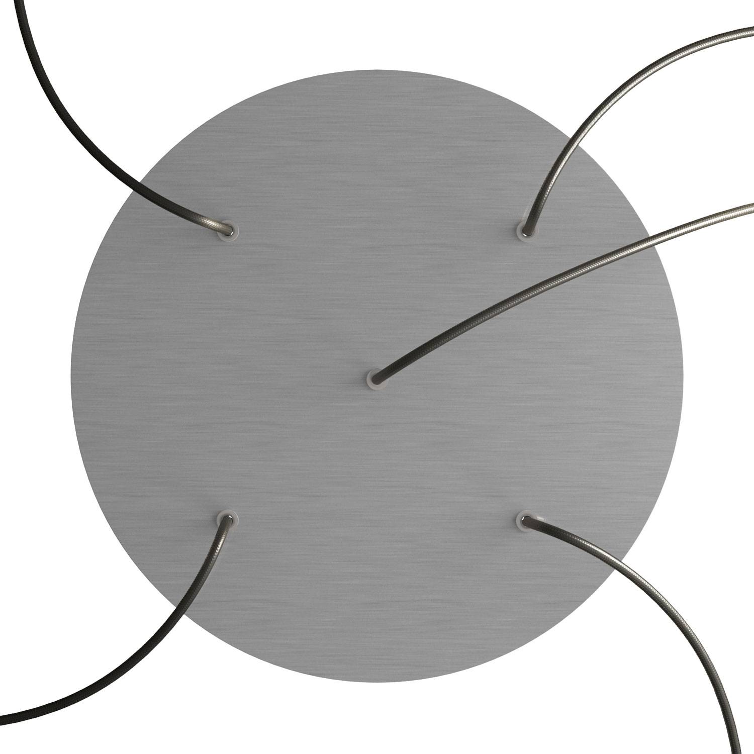 Rosone XXL Rose-One rotondo, diametro 400 mm con 5 fori e 4 fori laterali - Dibond Acciaio satinato Bianco