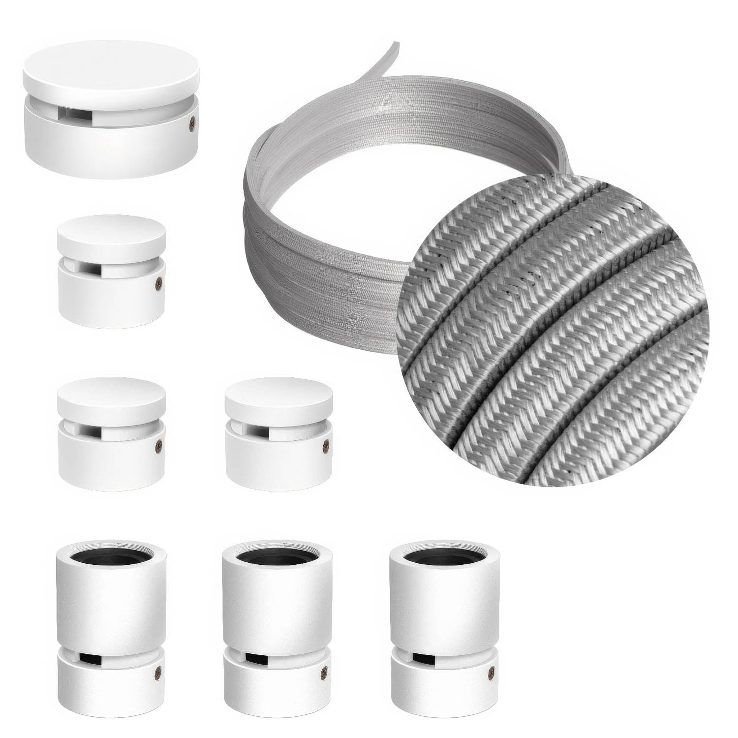 Sistema Filé Linear Kit - con cavo CM02 di 5 m per catenaria e 7 componenti in legno verniciato bianco per interni - Creative Cables