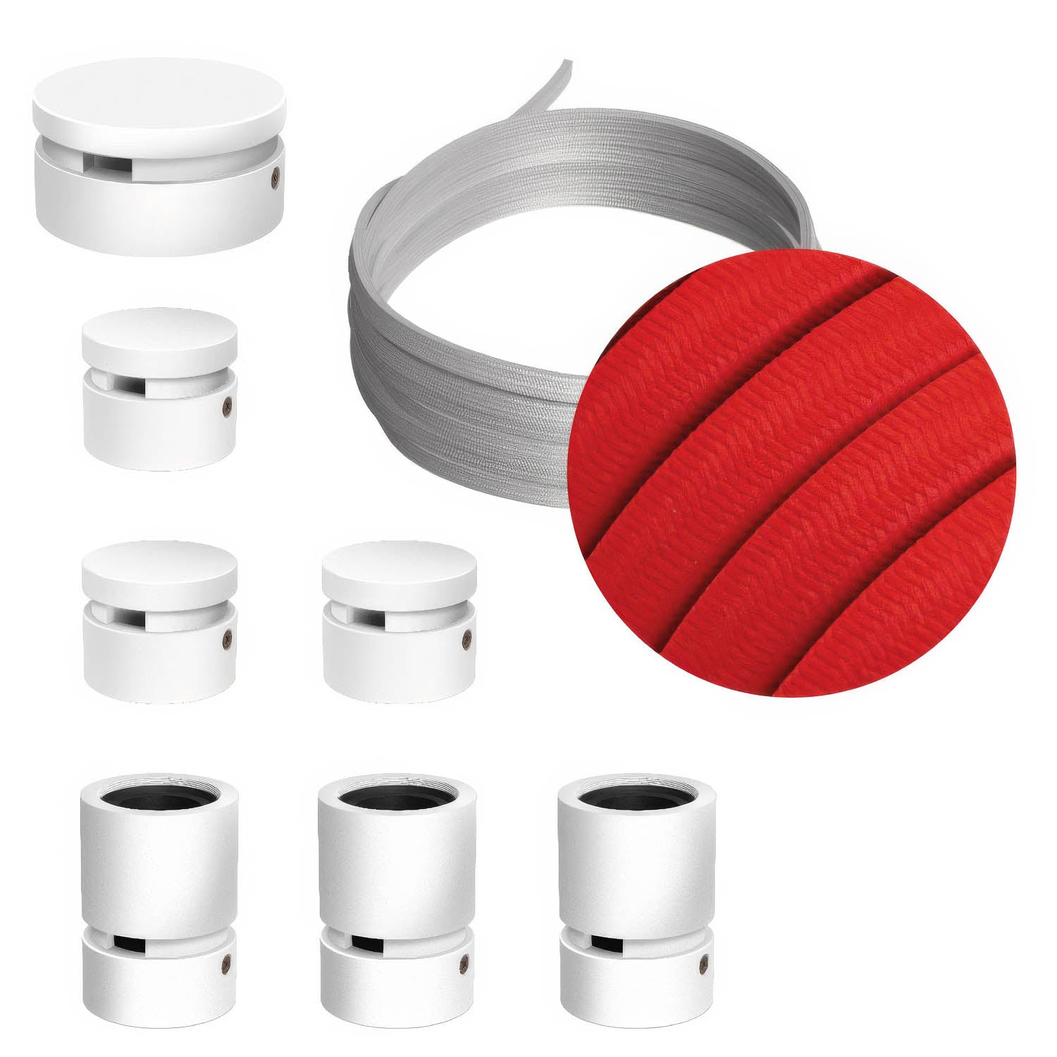 Sistema Filé Linear Kit - con cavo CM09 di 5 m per catenaria e 7 componenti in legno verniciato bianco per interni - Creative Cables