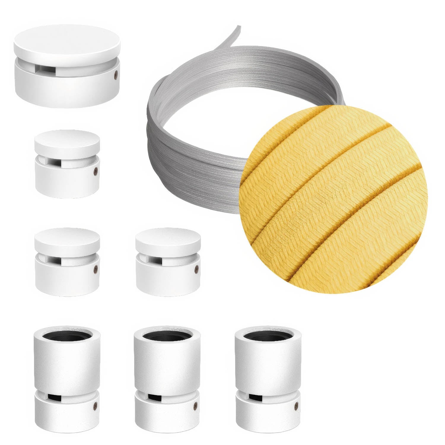 Sistema Filé Linear Kit - con cavo CM10 di 5 m per catenaria e 7 componenti in legno verniciato bianco per interni - Creative Cables