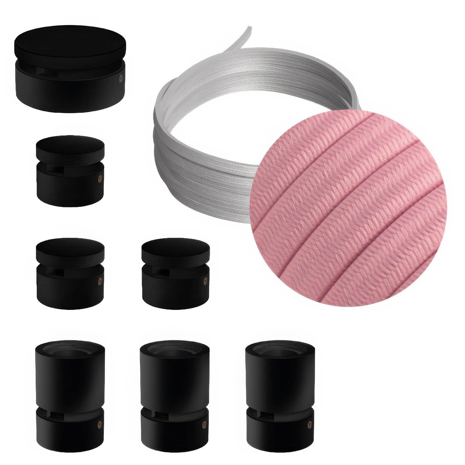 Sistema Filé Linear Kit - con cavo CM16 di 5 m per catenaria e 7 componenti in legno verniciato nero per interni - Creative Cables