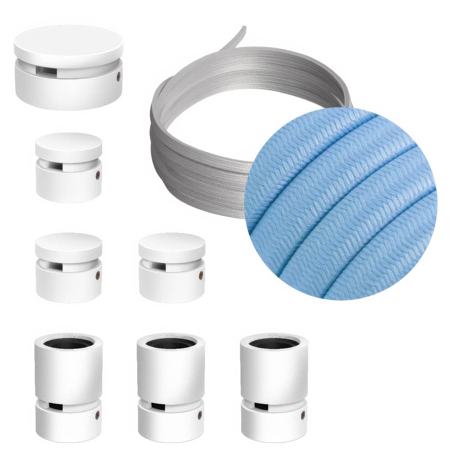 Sistema Filé Linear Kit - con cavo CM17 di 5 m per catenaria e 7 componenti in legno verniciato bianco per interni - Creative Cables