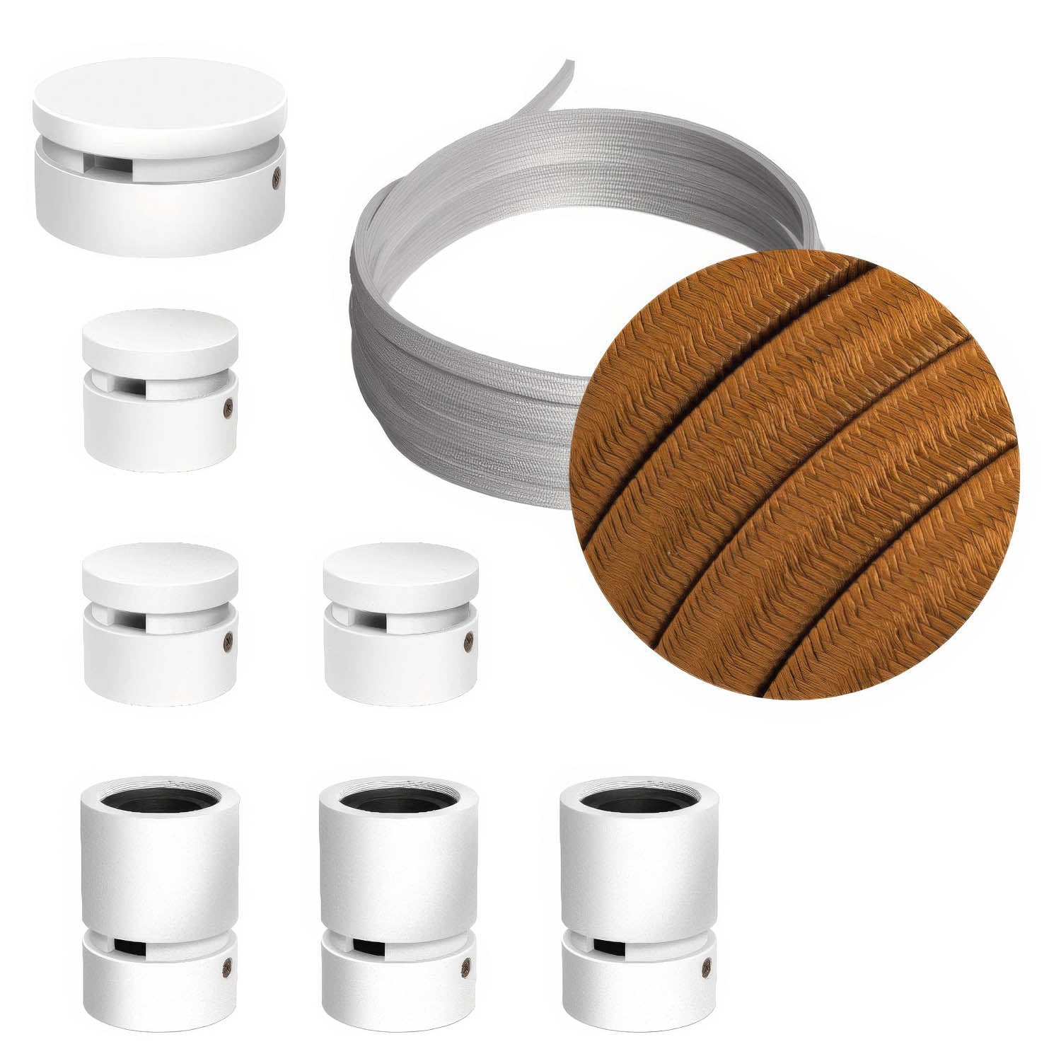 Sistema Filé Linear Kit - con cavo CM22 di 5 m per catenaria e 7 componenti in legno verniciato bianco per interni - Creative Cables