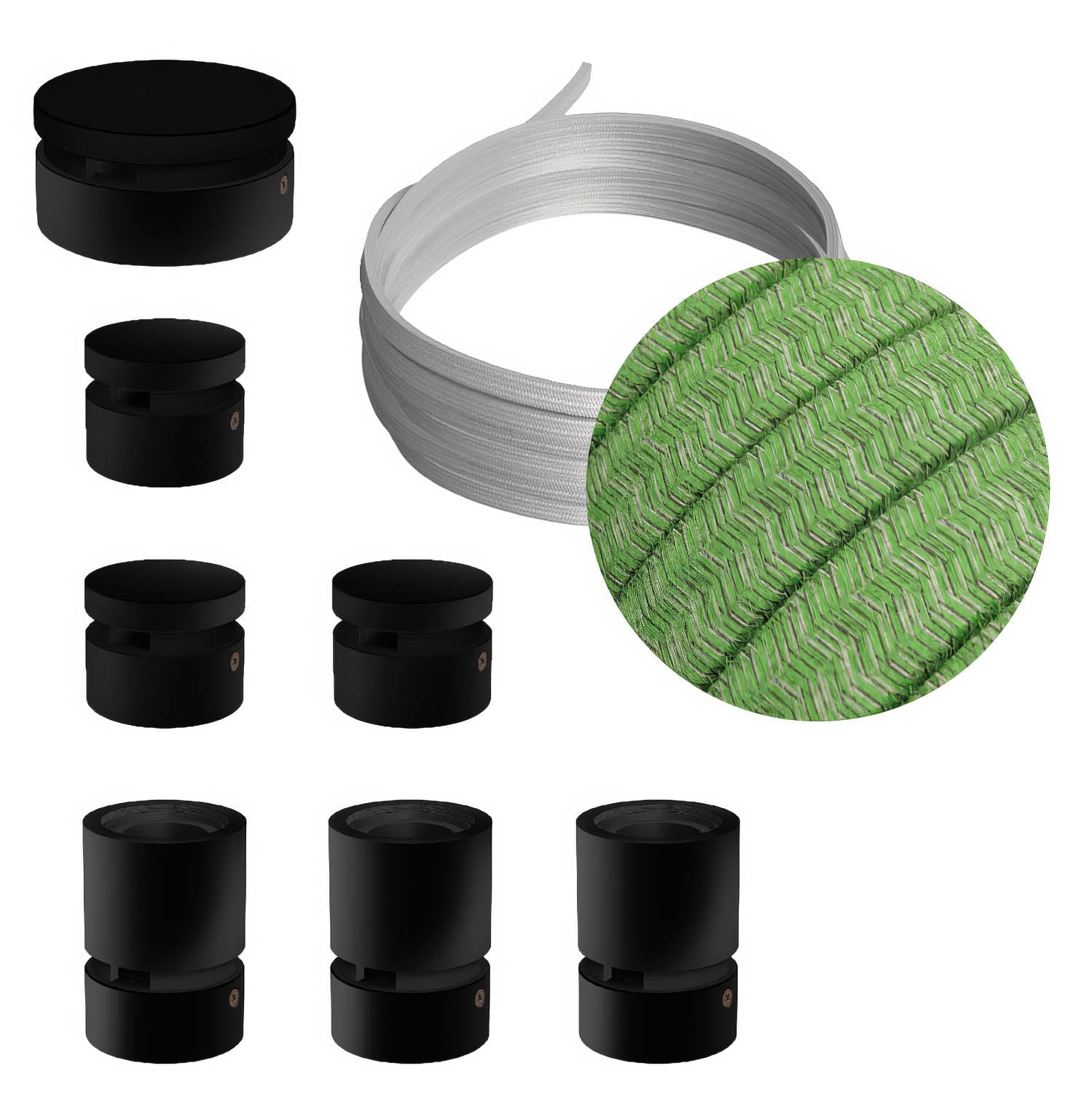 Sistema Filé Linear Kit - con cavo CX08 di 5 m per catenaria e 7 componenti in legno verniciato nero per interni - Creative Cables