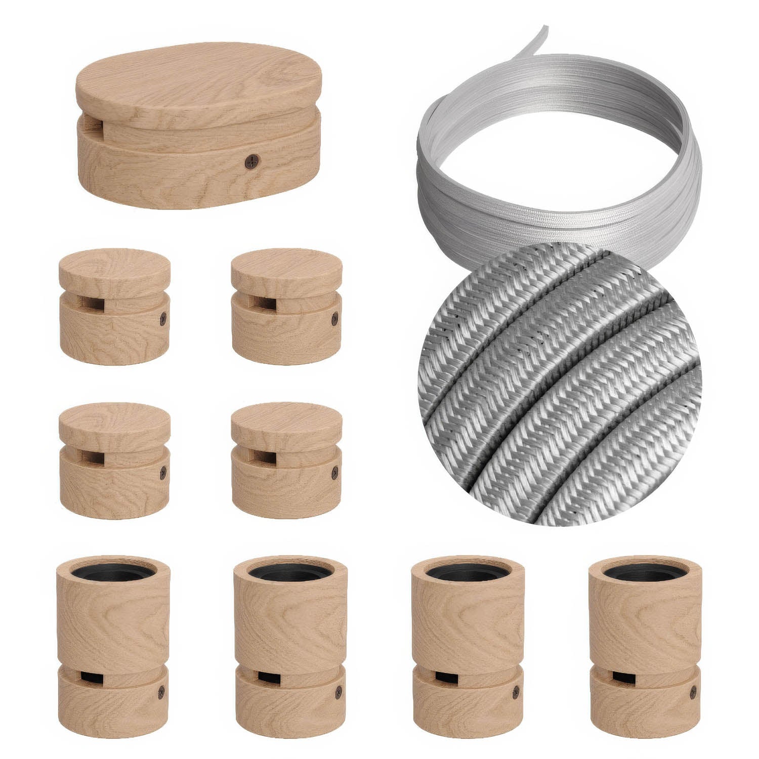Sistema Filé Symmetric Kit - con cavo CM02 di 5 m per catenaria e 9 componenti in legno per interni - Creative Cables