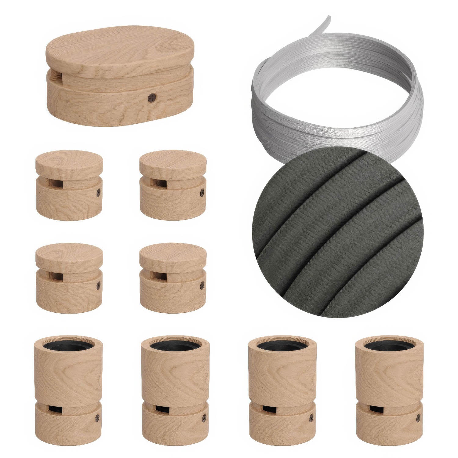 Sistema Filé Symmetric Kit - con cavo CM03 di 5 m per catenaria e 9 componenti in legno per interni - Creative Cables