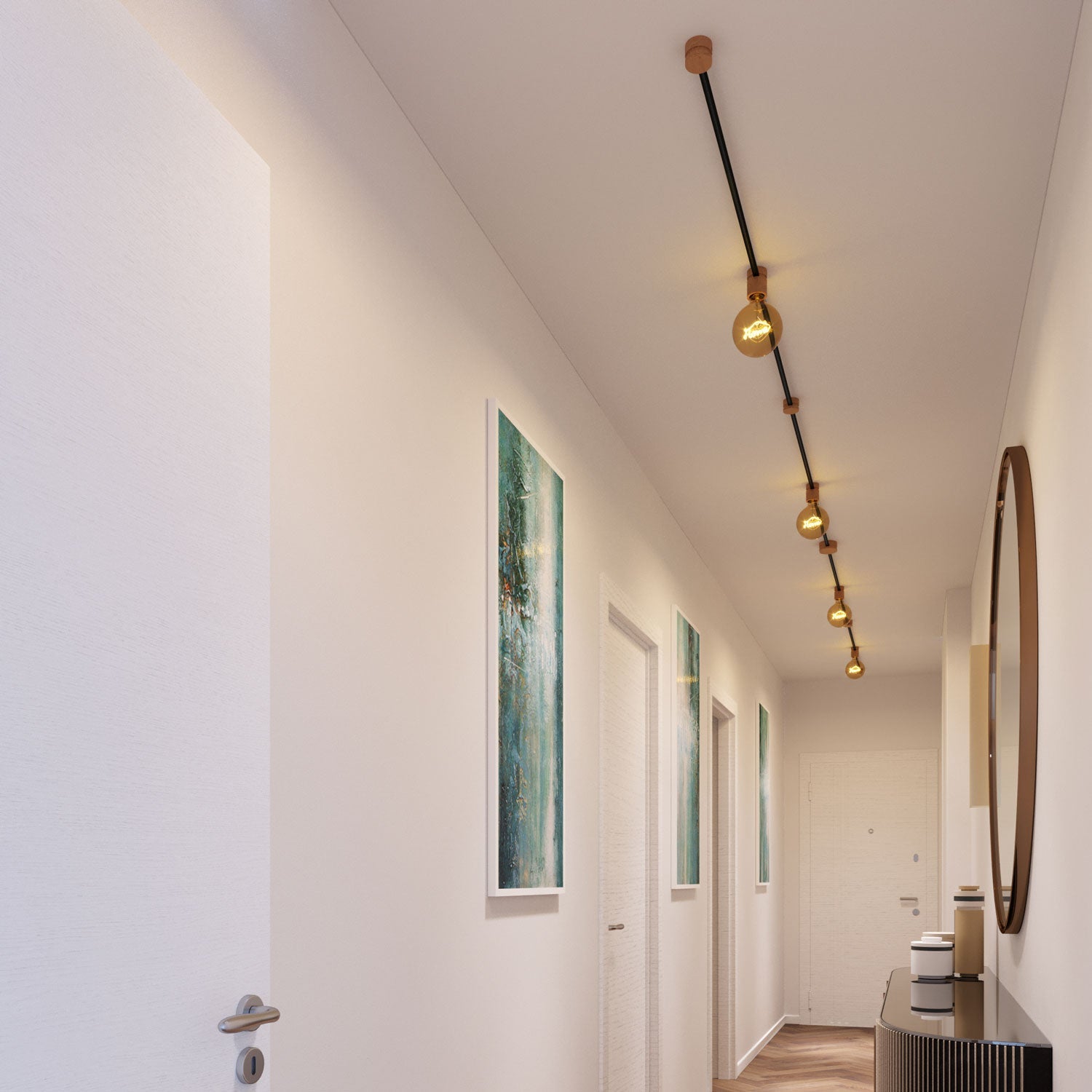 Sistema Filé Symmetric Kit - con cavo CM04 di 5 m per catenaria e 9 componenti in legno per interni - Creative Cables