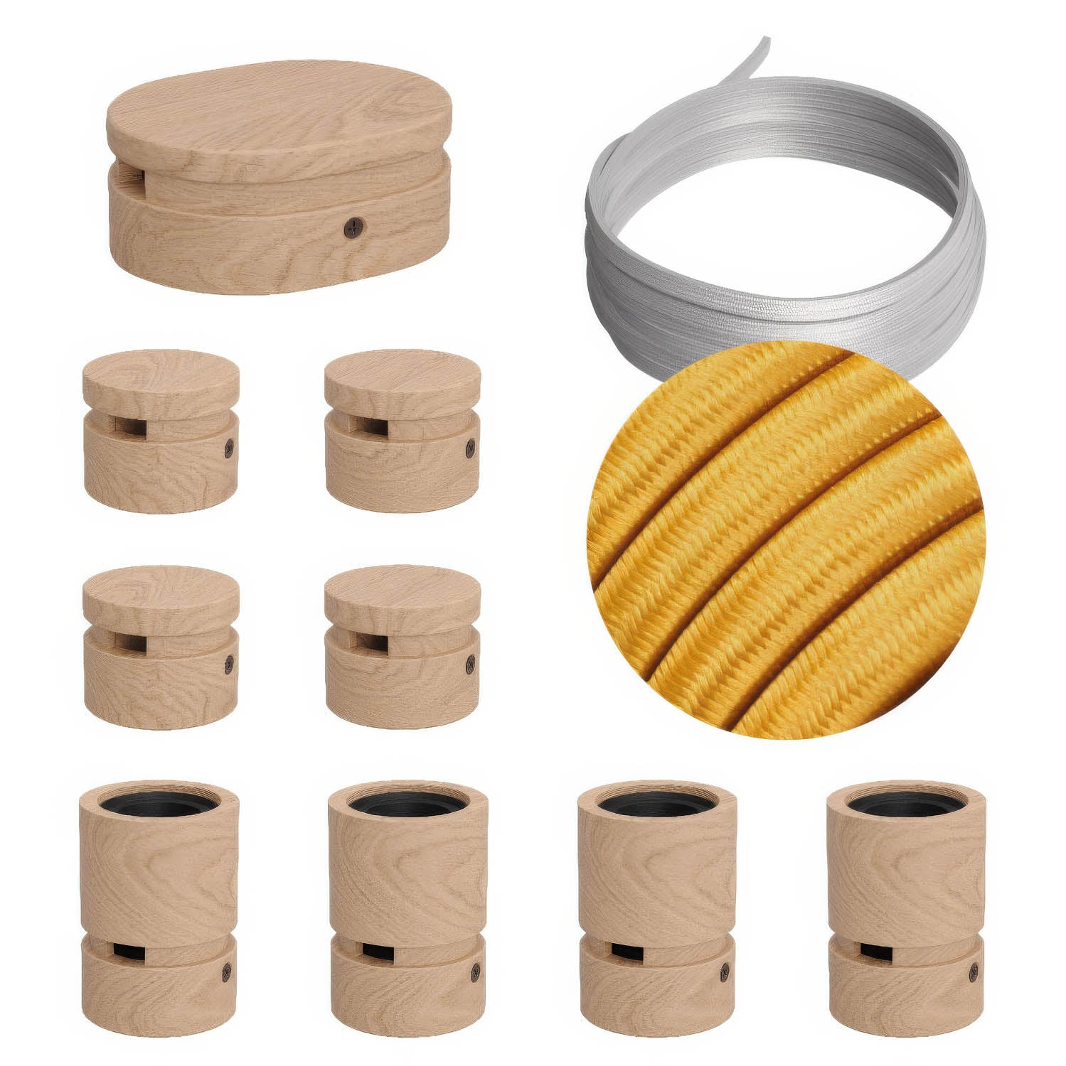 Sistema Filé Symmetric Kit - con cavo CM05 di 5 m per catenaria e 9 componenti in legno per interni - Creative Cables