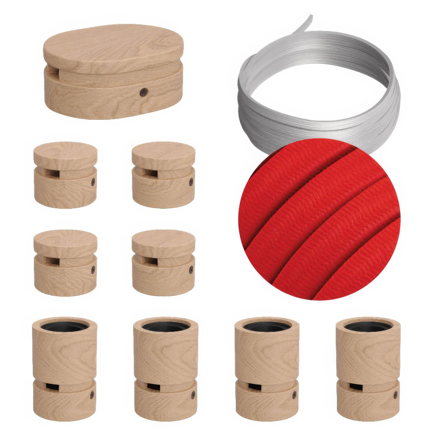Sistema Filé Symmetric Kit - con cavo CM09 di 5 m per catenaria e 9 componenti in legno per interni - Creative Cables