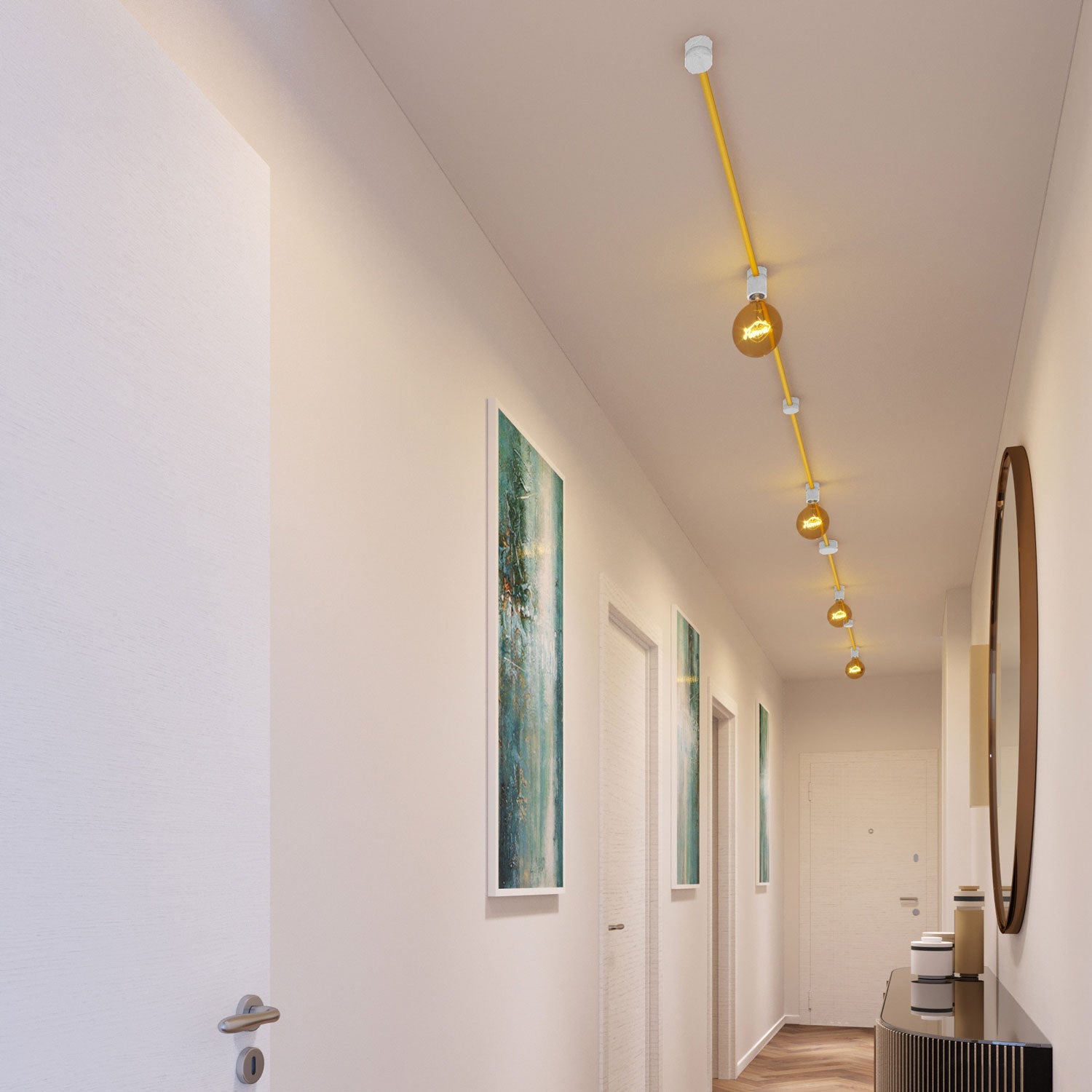 Sistema Filé Symmetric Kit - con cavo CM10 di 5 m per catenaria e 9 componenti in legno verniciato bianco per interni - Creative Cables