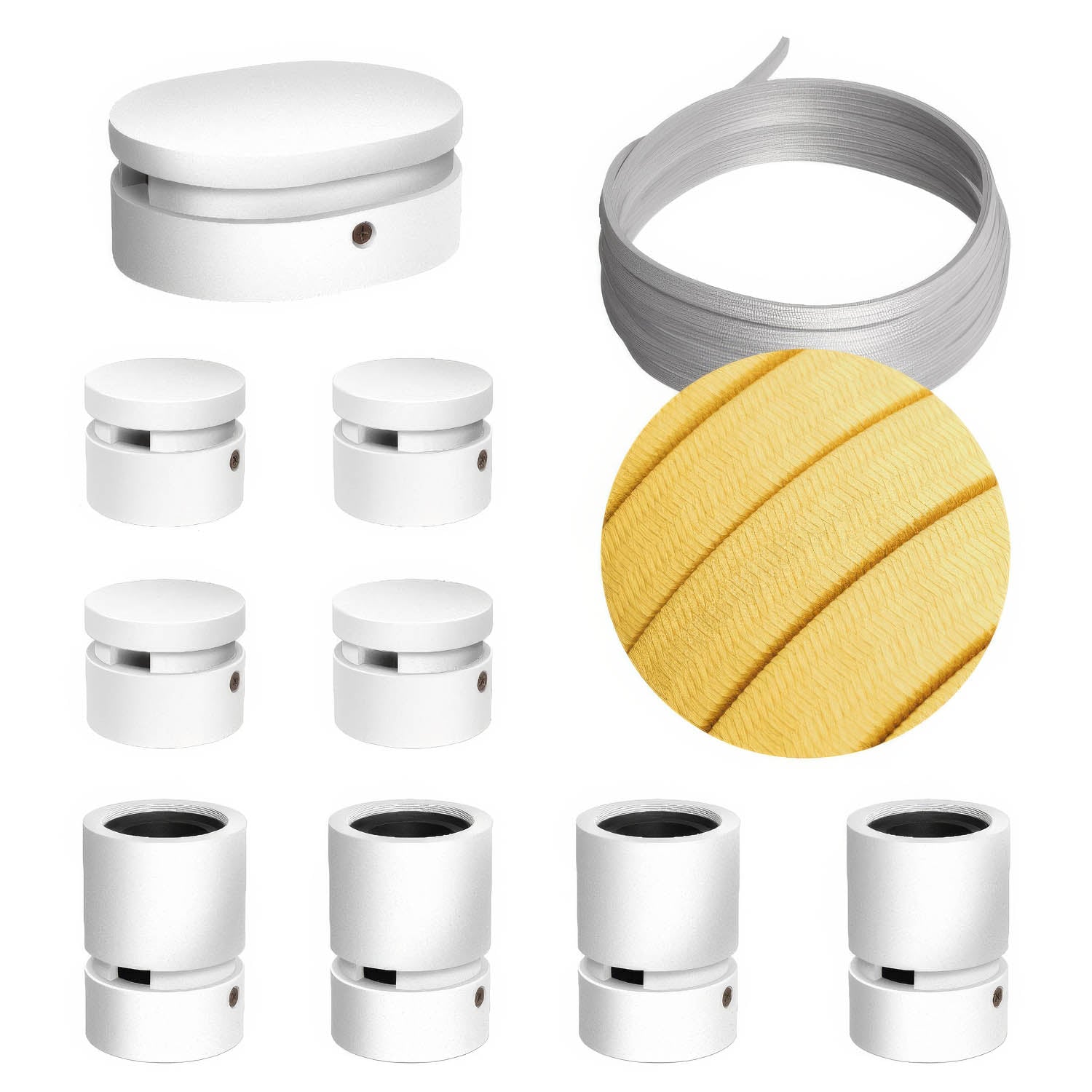 Sistema Filé Symmetric Kit - con cavo CM10 di 5 m per catenaria e 9 componenti in legno verniciato bianco per interni - Creative Cables