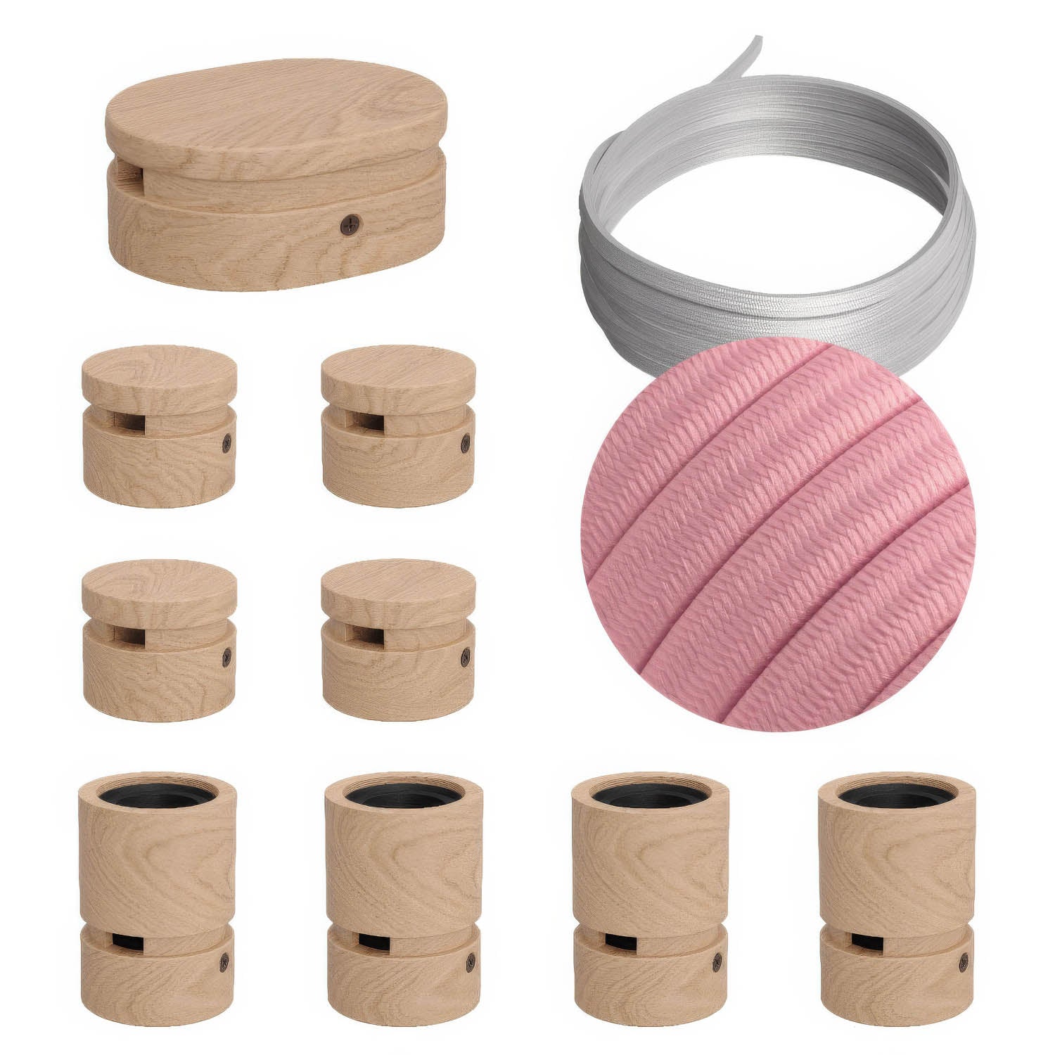 Sistema Filé Symmetric Kit - con cavo CM16 di 5 m per catenaria e 9 componenti in legno per interni - Creative Cables