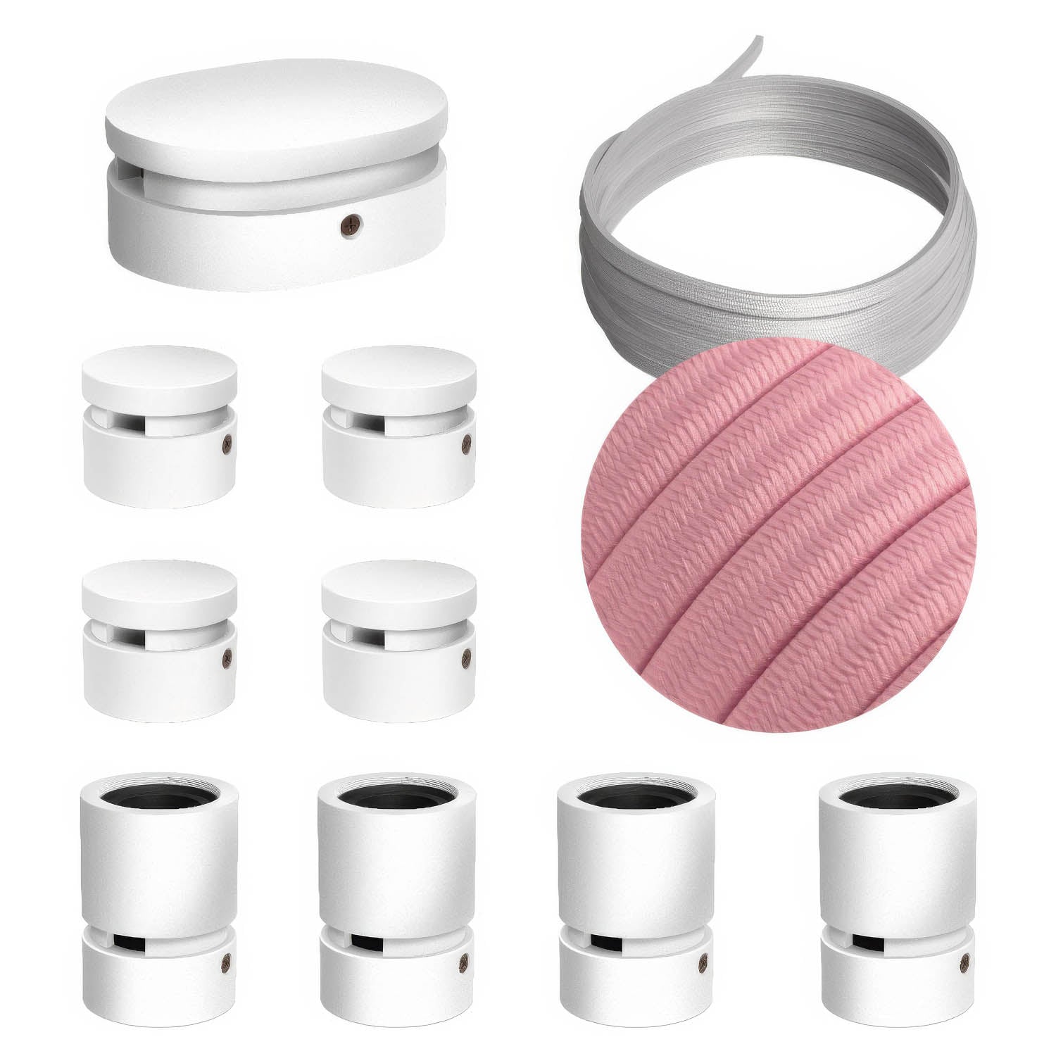 Sistema Filé Symmetric Kit - con cavo CM16 di 5 m per catenaria e 9 componenti in legno verniciato bianco per interni - Creative Cables