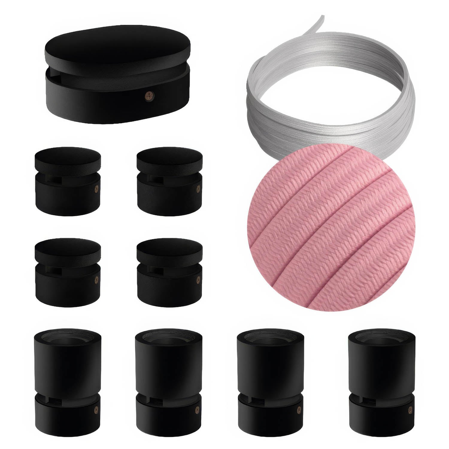 Sistema Filé Symmetric Kit - con cavo CM16 di 5 m per catenaria e 9 componenti in legno verniciato nero per interni - Creative Cables