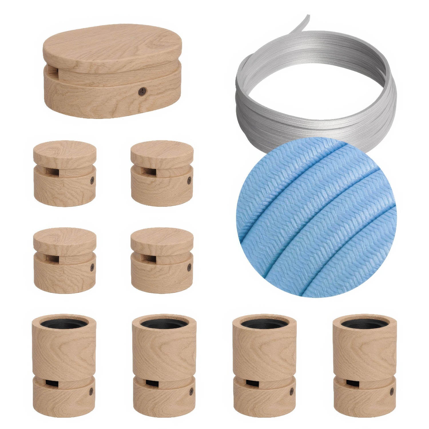 Sistema Filé Symmetric Kit - con cavo CM17 di 5 m per catenaria e 9 componenti in legno per interni - Creative Cables