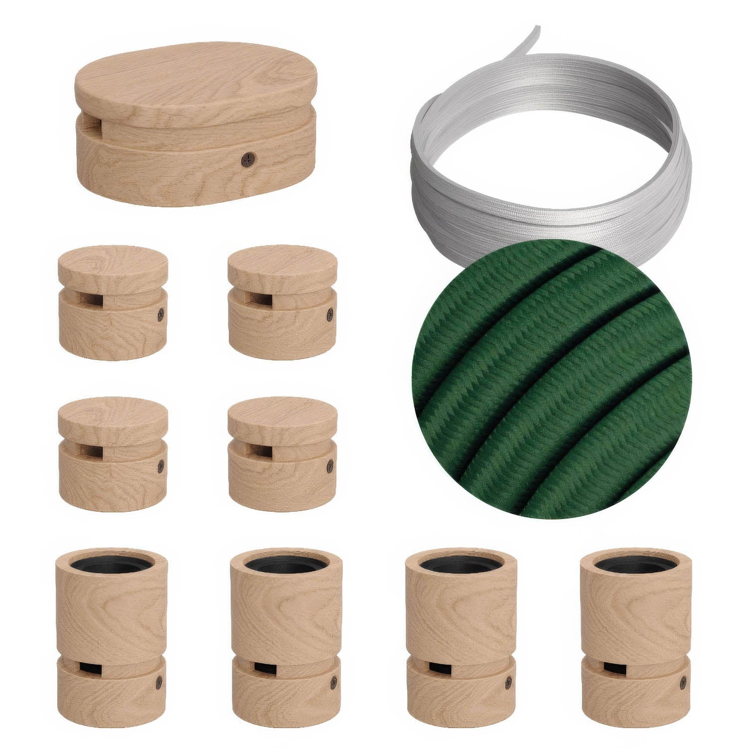 Sistema Filé Symmetric Kit - con cavo CM21 di 5 m per catenaria e 9 componenti in legno per interni - Creative Cables