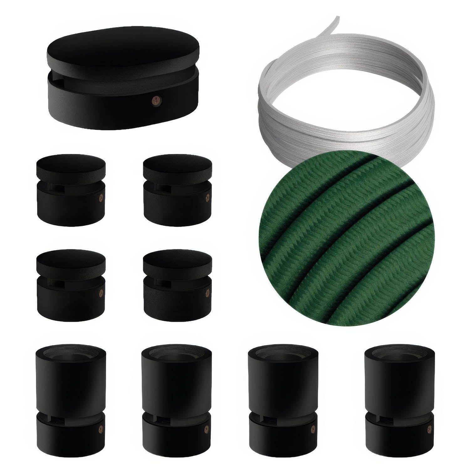 Sistema Filé Symmetric Kit - con cavo CM21 di 5 m per catenaria e 9 componenti in legno verniciato nero per interni - Creative Cables