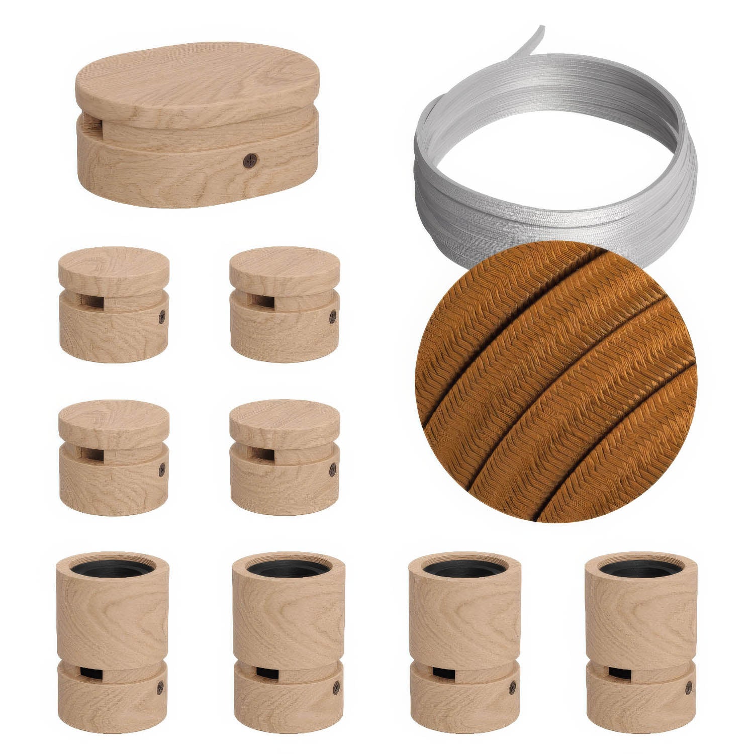 Sistema Filé Symmetric Kit - con cavo CM22 di 5 m per catenaria e 9 componenti in legno per interni - Creative Cables