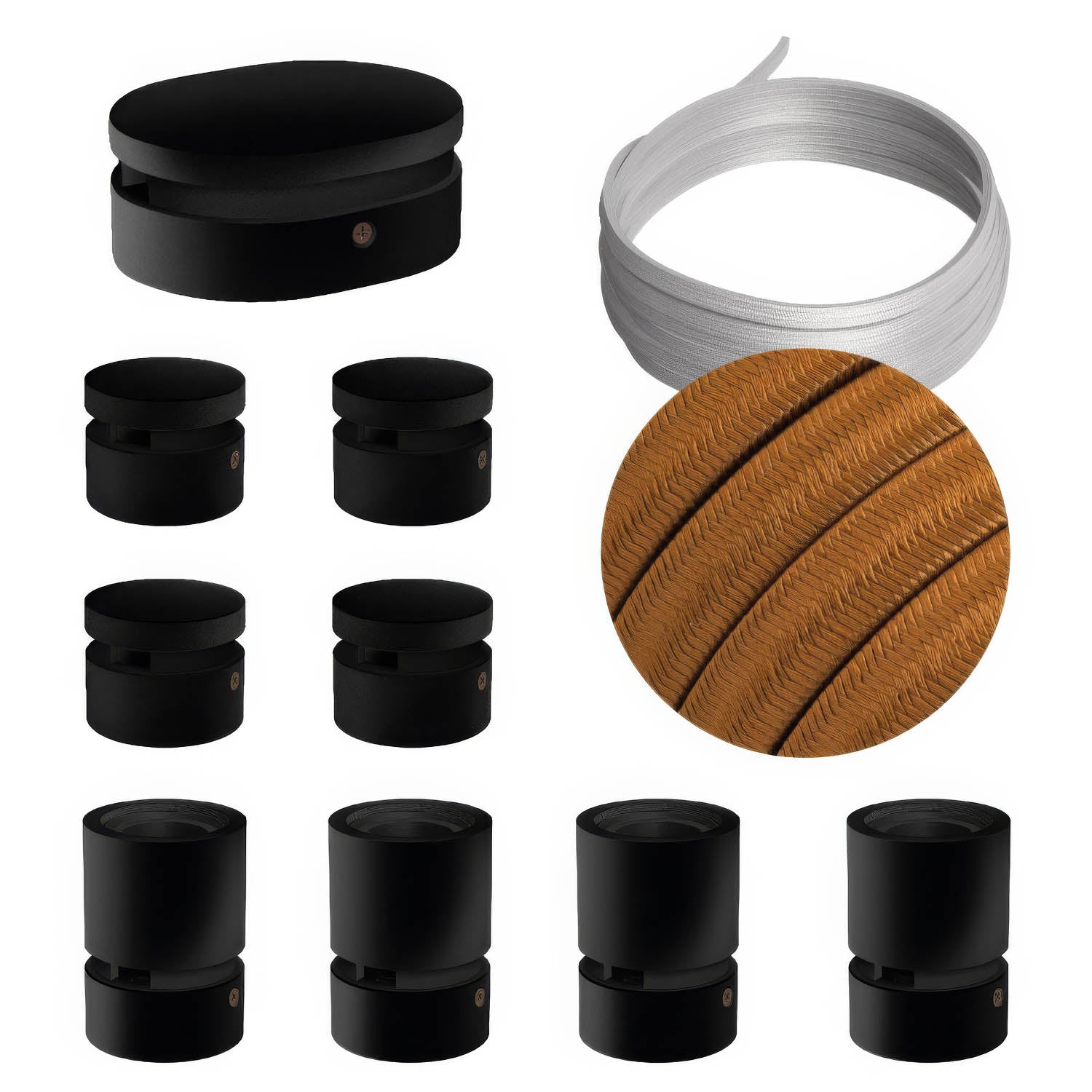 Sistema Filé Symmetric Kit - con cavo CM22 di 5 m per catenaria e 9 componenti in legno verniciato nero per interni - Creative Cables
