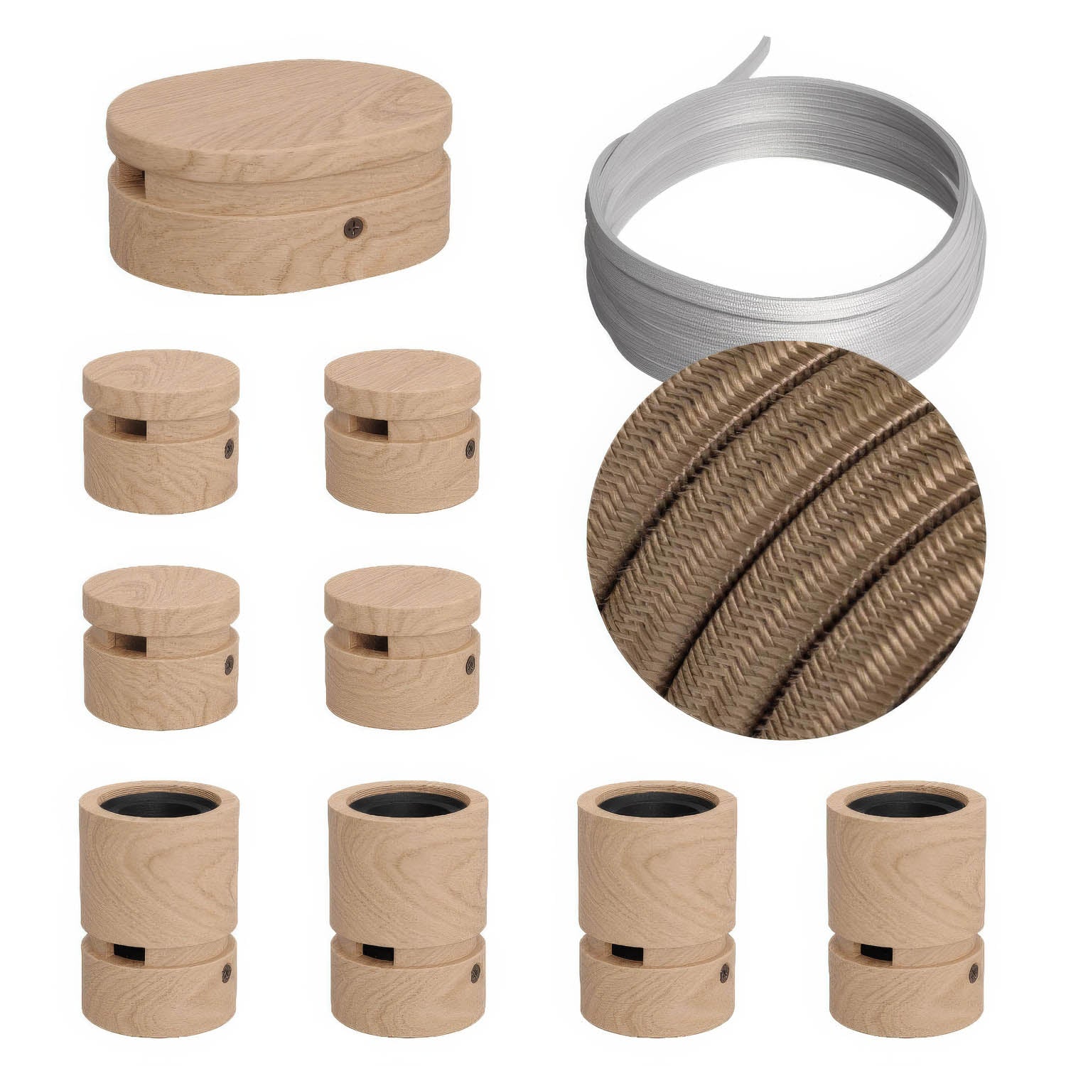 Sistema Filé Symmetric Kit - con cavo CM27 di 5 m per catenaria e 9 componenti in legno per interni - Creative Cables
