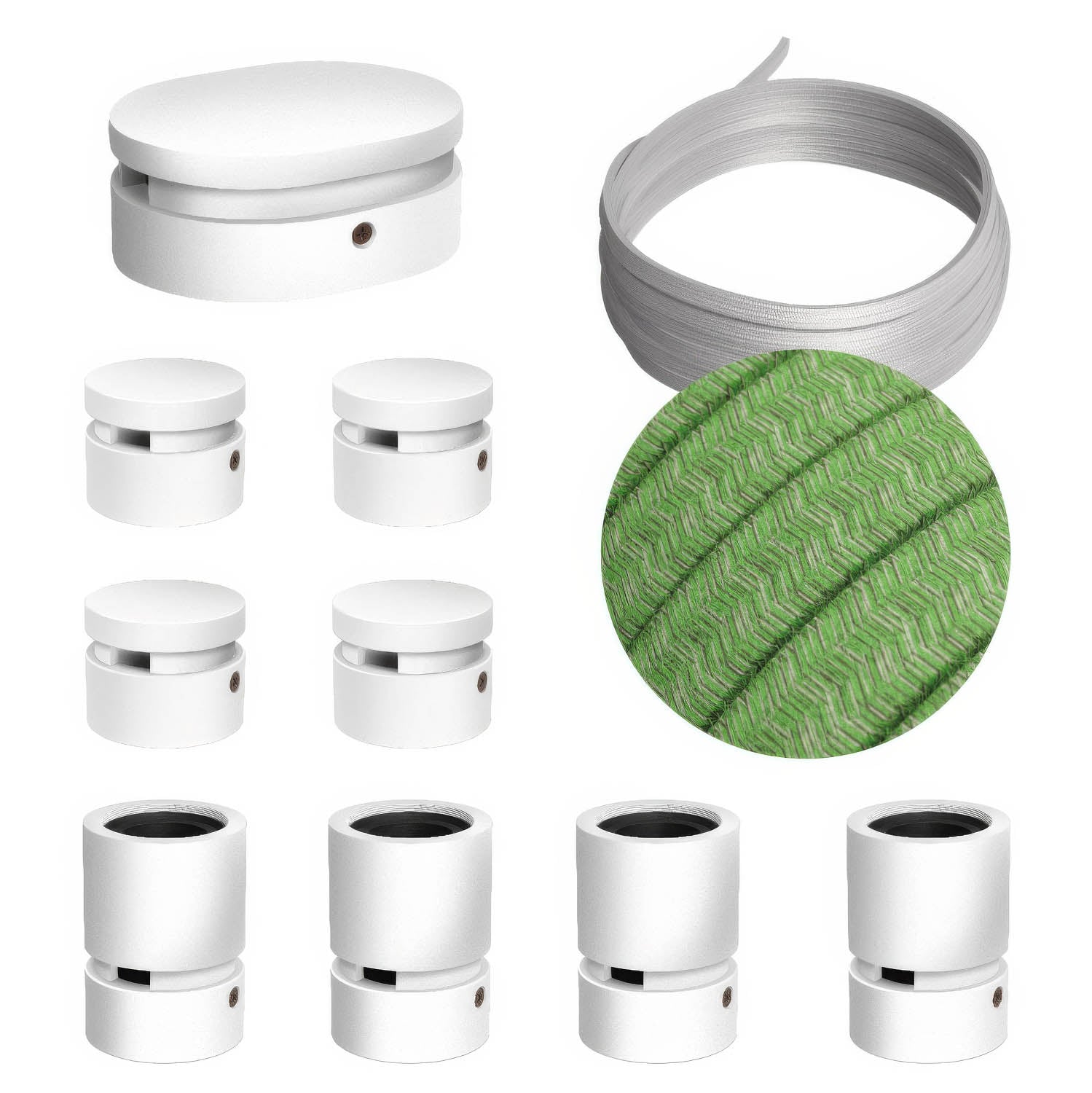 Sistema Filé Symmetric Kit - con cavo CX08 di 5 m per catenaria e 9 componenti in legno verniciato bianco per interni - Creative Cables