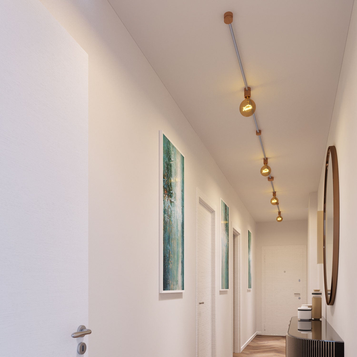 Sistema Filé Symmetric Kit - con cavo CZ04 di 5 m per catenaria e 9 componenti in legno per interni - Creative Cables