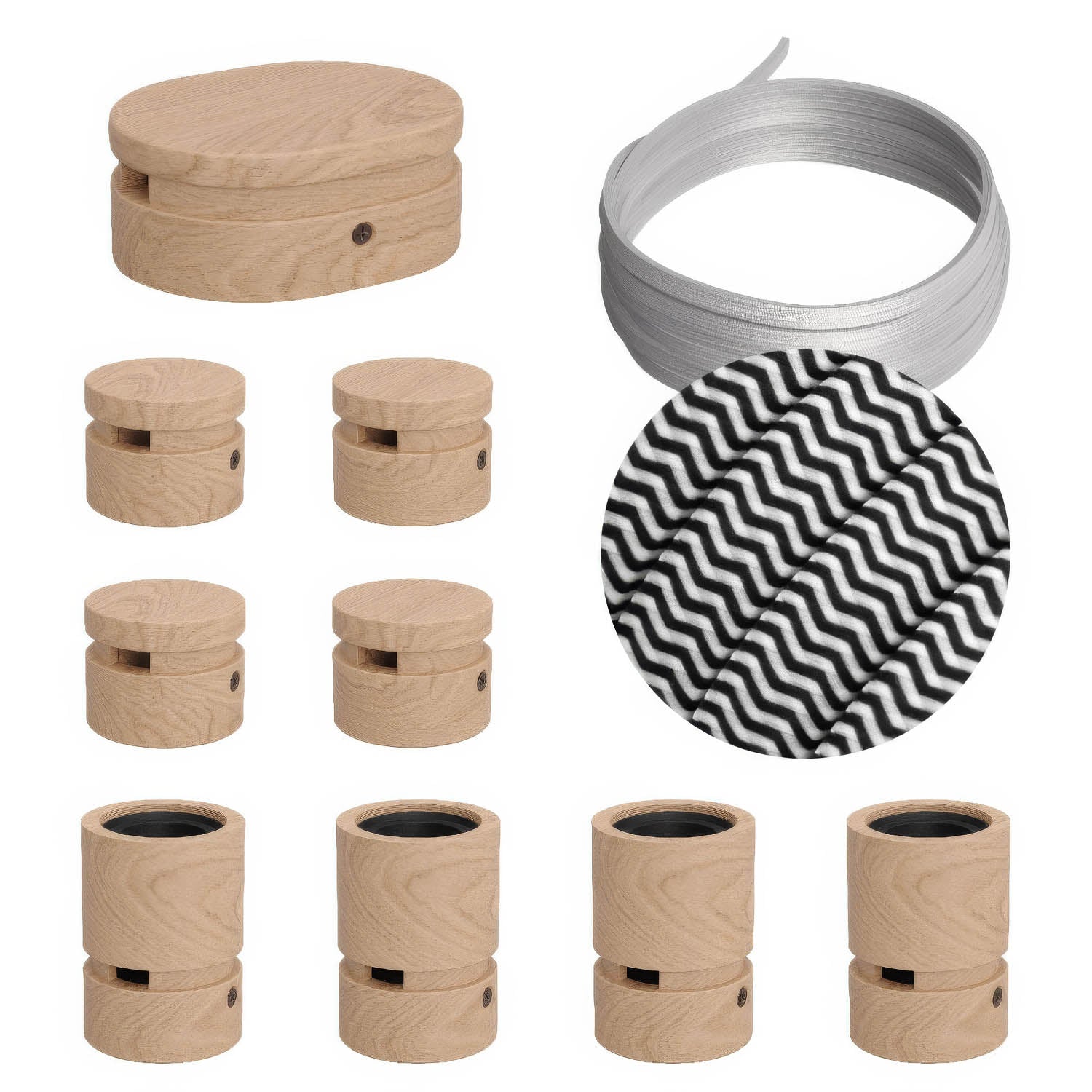 Sistema Filé Symmetric Kit - con cavo CZ04 di 5 m per catenaria e 9 componenti in legno per interni - Creative Cables
