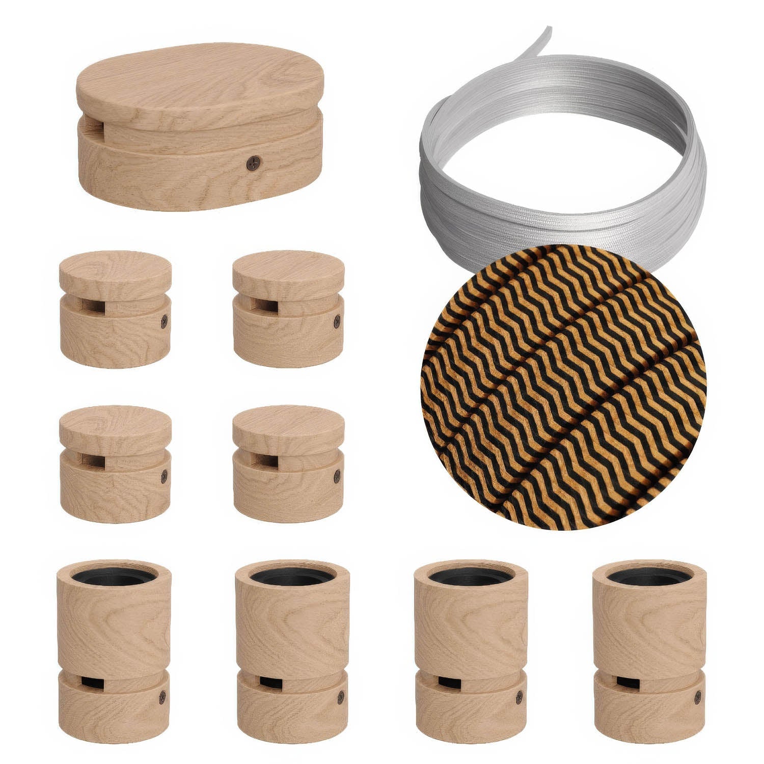 Sistema Filé Symmetric Kit - con cavo CZ22 di 5 m per catenaria e 9 componenti in legno per interni - Creative Cables