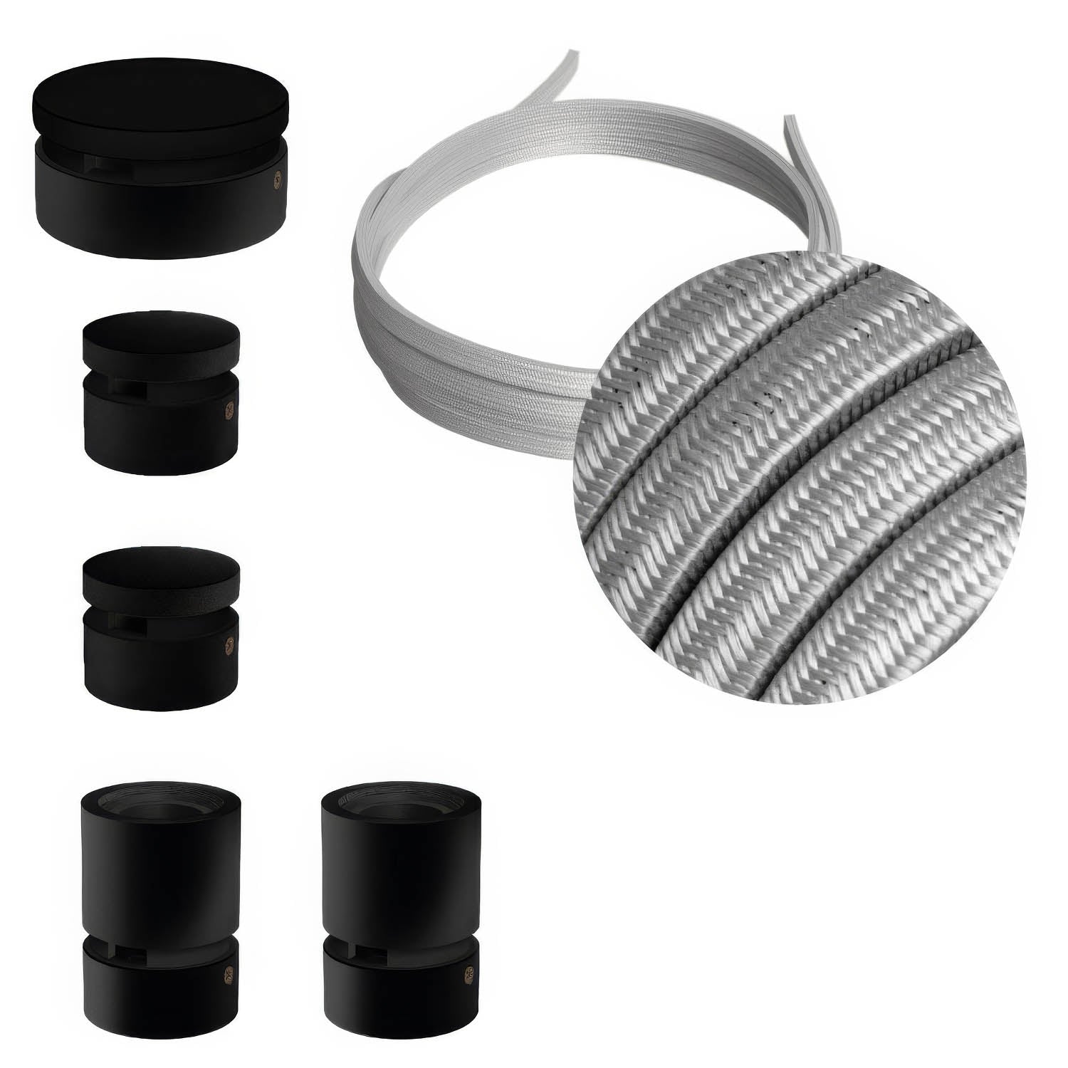 Sistema Filé Wiggle Kit - con cavo CM02 di 3 m per catenaria e 5 componenti in legno verniciato nero per interni - Creative Cables
