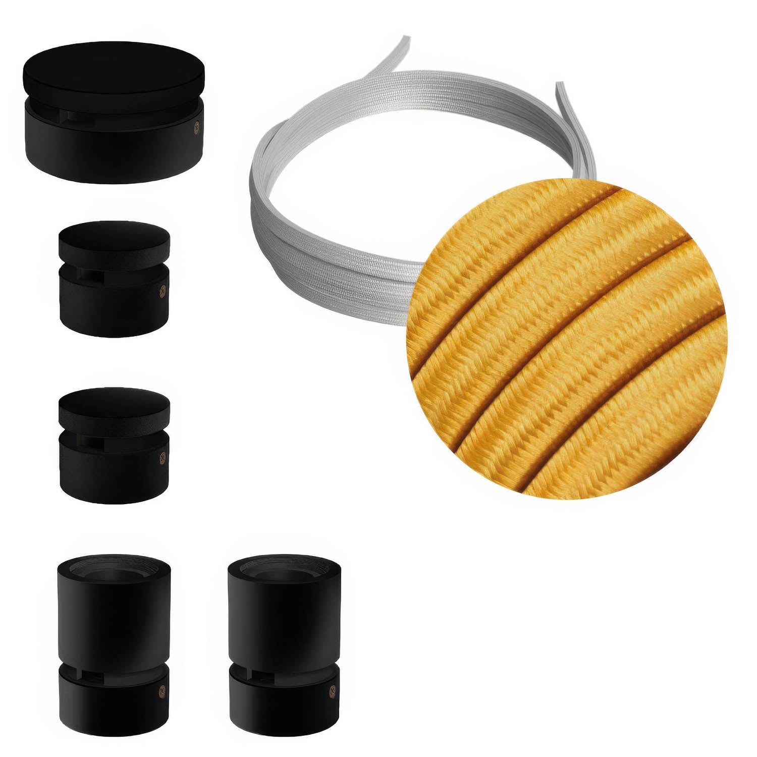Sistema Filé Wiggle Kit - con cavo CM05 di 3 m per catenaria e 5 componenti in legno verniciato nero per interni - Creative Cables
