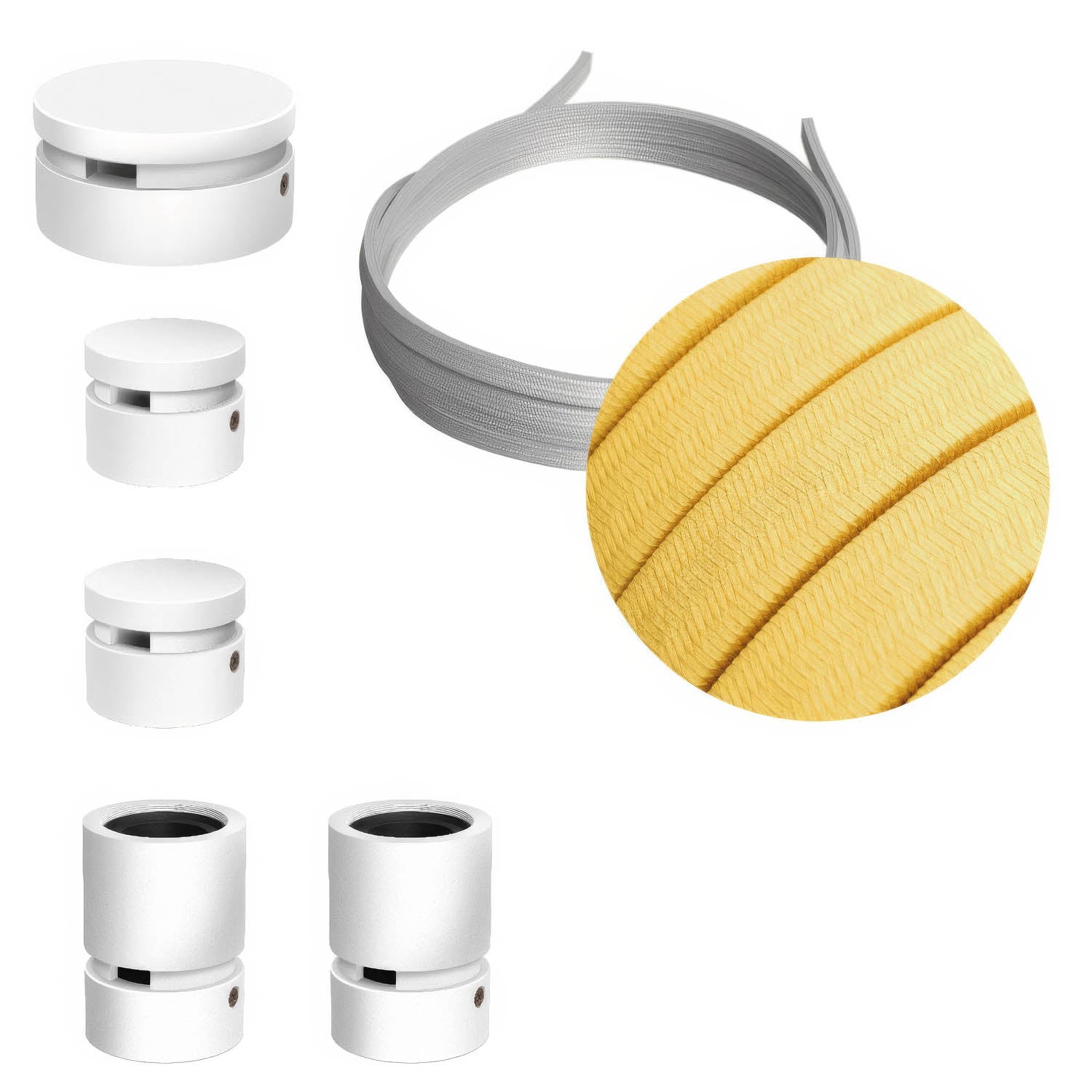 Sistema Filé Wiggle Kit - con cavo CM10 di 3 m per catenaria e 5 componenti in legno verniciato bianco per interni - Creative Cables