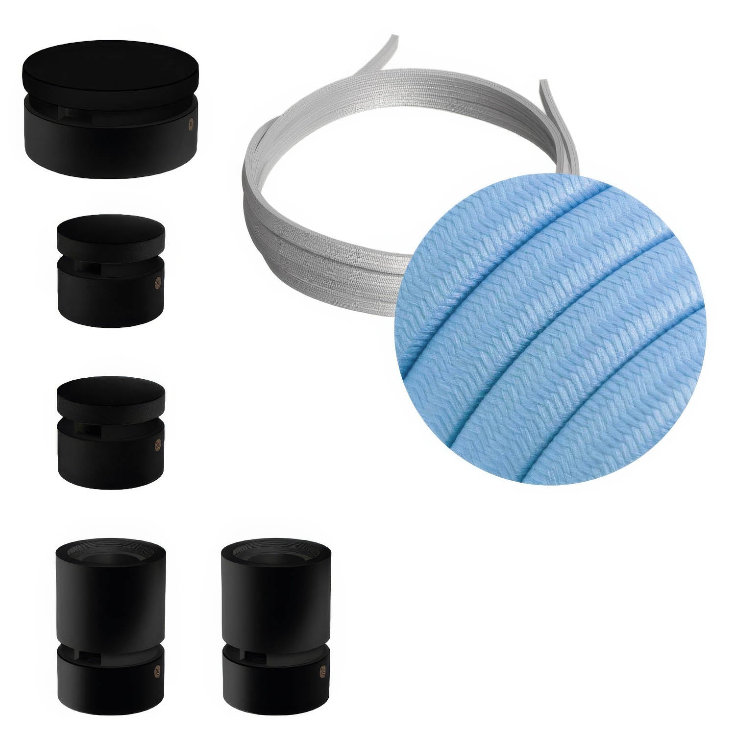 Sistema Filé Wiggle Kit - con cavo CM17 di 3 m per catenaria e 5 componenti in legno verniciato nero per interni - Creative Cables