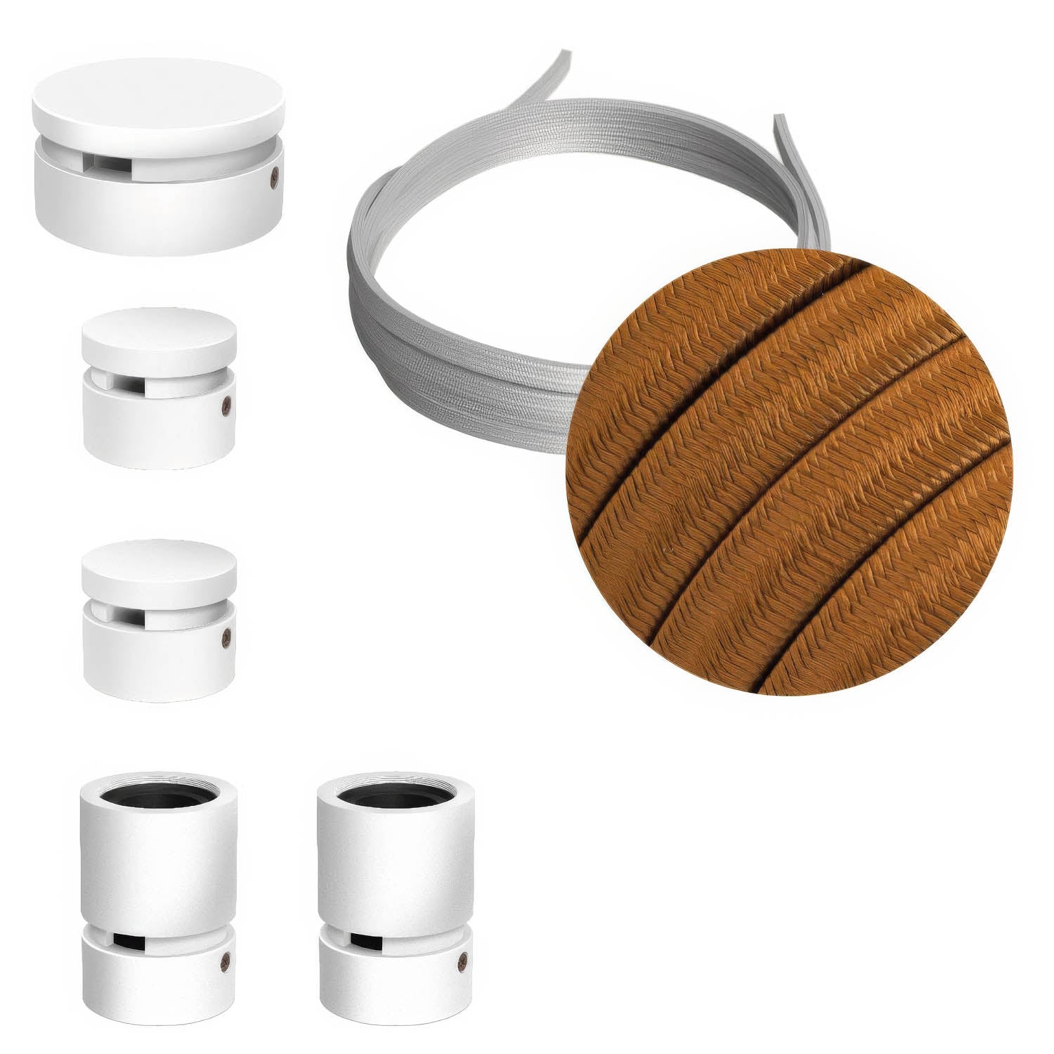 Sistema Filé Wiggle Kit - con cavo CM22 di 3 m per catenaria e 5 componenti in legno verniciato bianco per interni - Creative Cables