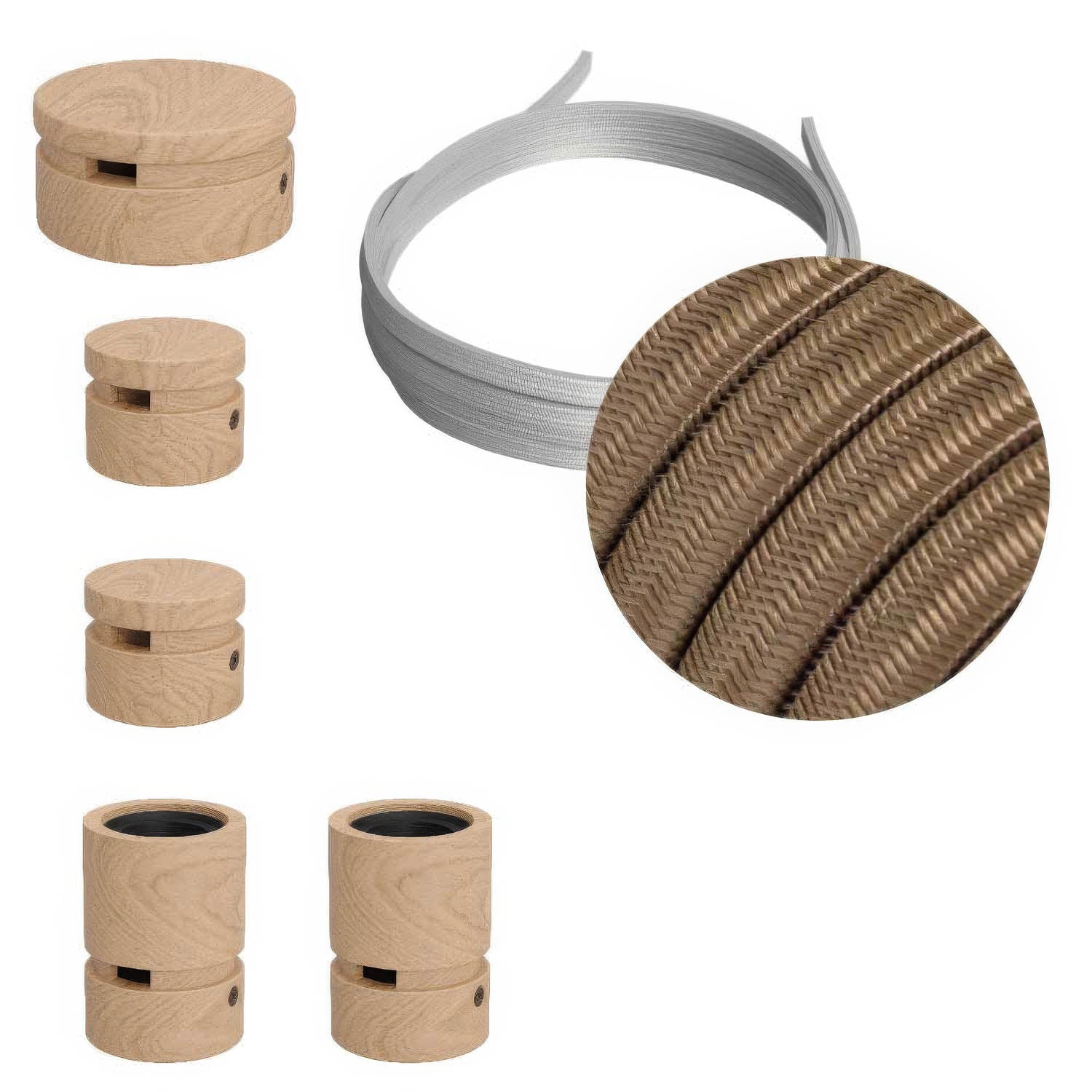 Sistema Filé Wiggle Kit - con cavo CM27 di 3 m per catenaria e 5 componenti in legno per interni - Creative Cables