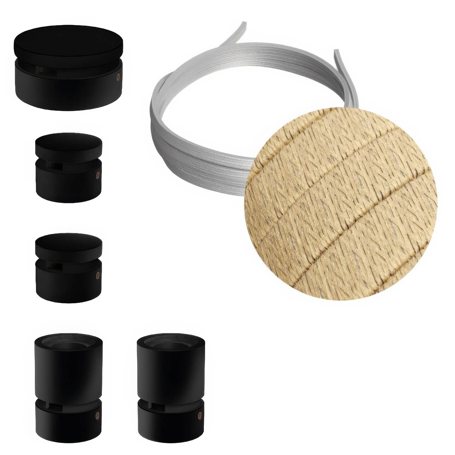 Sistema Filé Wiggle Kit - con cavo CN06 di 3 m per catenaria e 5 componenti in legno verniciato nero per interni - Creative Cables