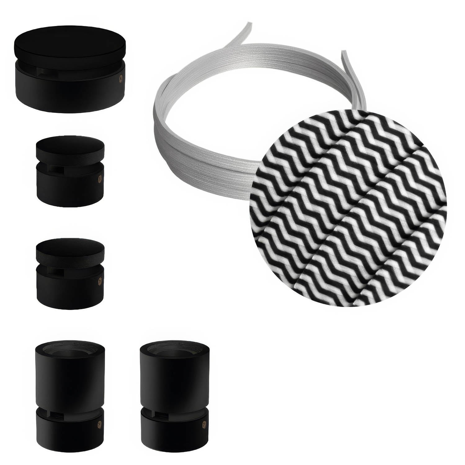 Sistema Filé Wiggle Kit - con cavo CZ04 di 3 m per catenaria e 5 componenti in legno verniciato nero per interni - Creative Cables
