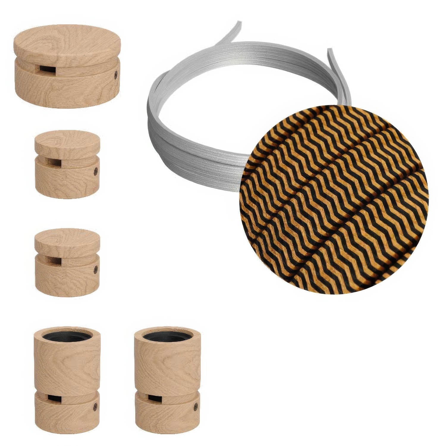 Sistema Filé Wiggle Kit - con cavo CZ22 di 3 m per catenaria e 5 componenti in legno per interni - Creative Cables